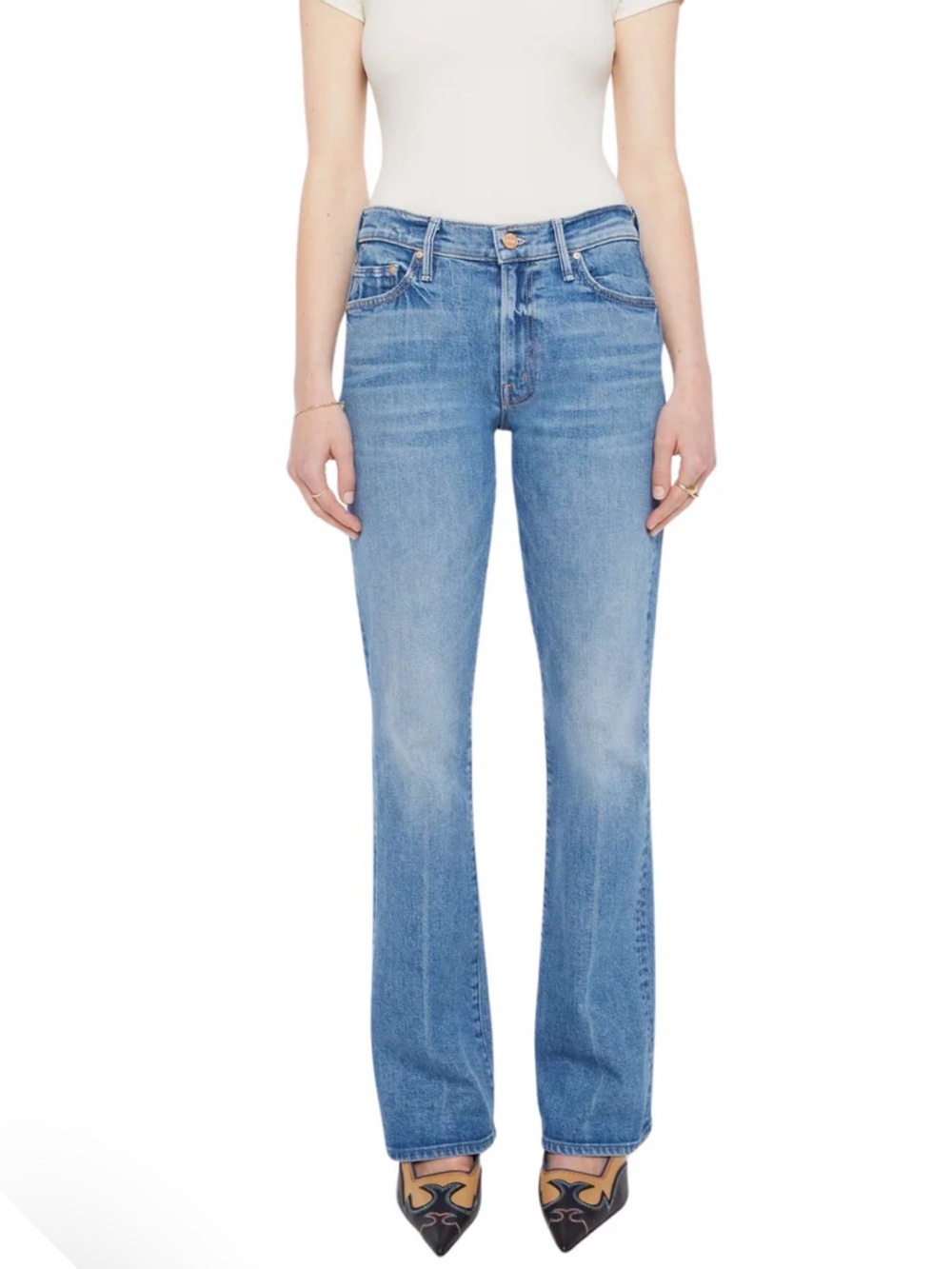 MOTHER The Outsider Sneak Light Blue Flare Jeans